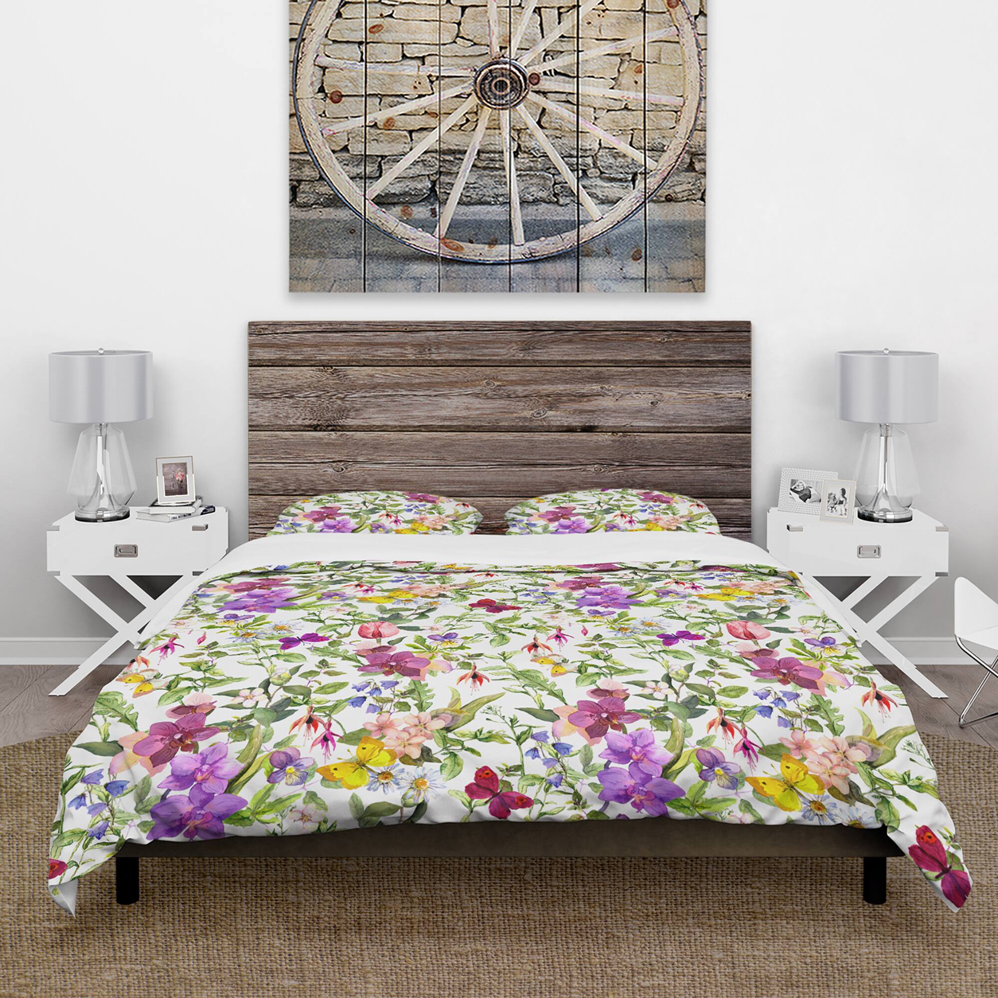 Designart 'Purple Blossoming Orchids and Yellow Butterflies' Floral Bedding Set